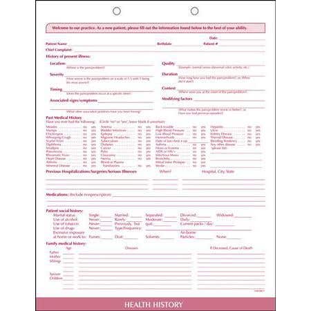 Health History Form, 100/Package