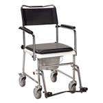 Drive Folding, Portable Commode W/Wheels,Drop Arms