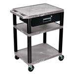 Luxor 3 Shelf Utility Cart With Top Drawer- Gray