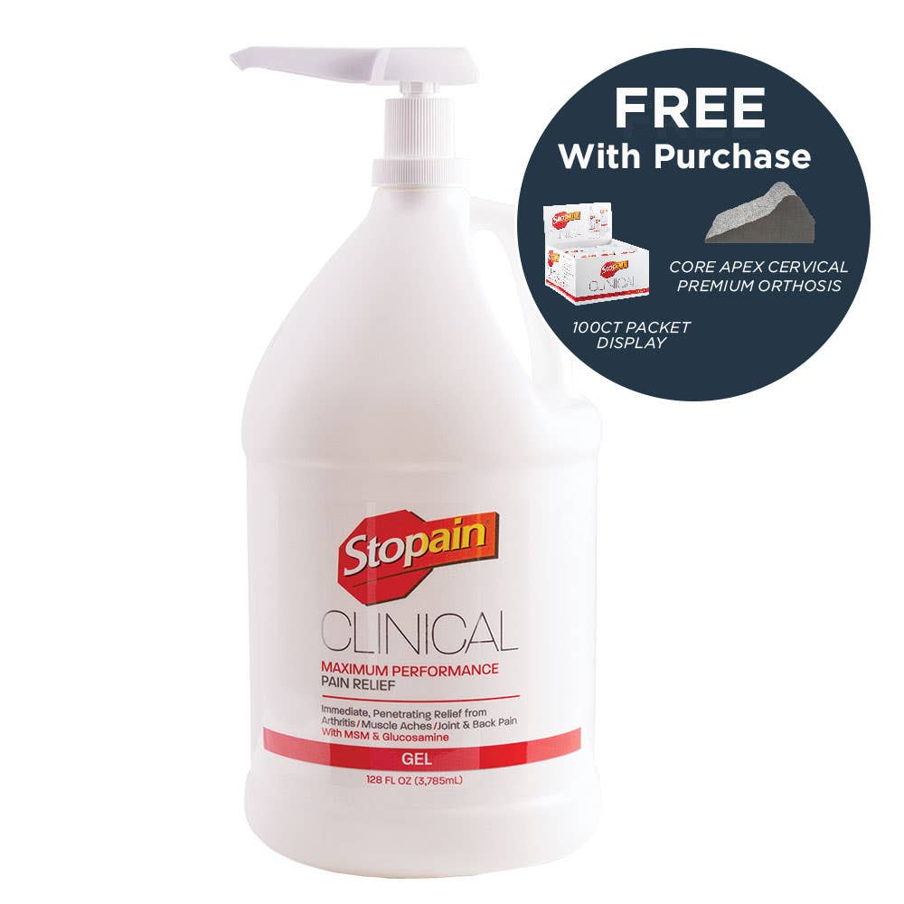 Buy (1) Gallon Stopain® Clinical Analgesic Pumps and Get a 100ct (5gm) Packet Display + Apex Cervical Premium Orthosis Free