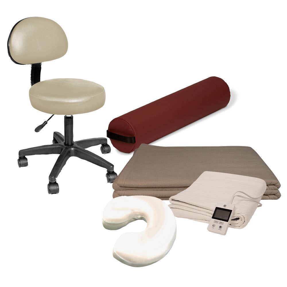 ProfessionalMassageBundle-RollingStool,Bolster,Sheets,TableShelf&More