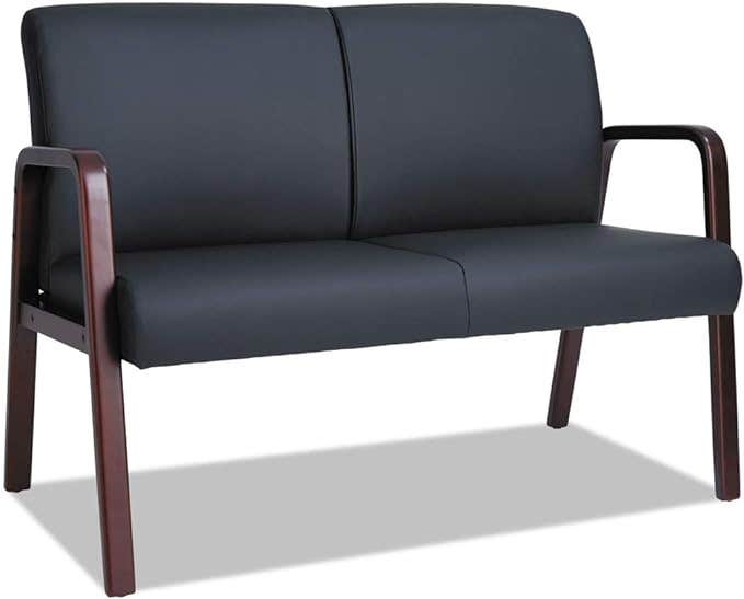 Alera ALERL2219M Reception Lounge Series Black / Mahogany Loveseat - 44 7/8" x 26 1/8" x 33".