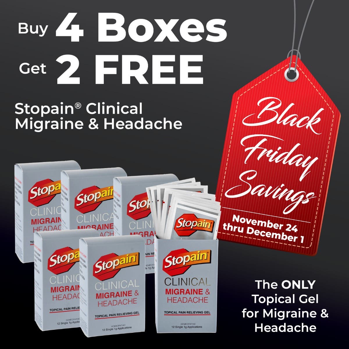 Stopain® Buy 4 Clinical Migraine And Headache Shelf Boxes Get 2 Free!