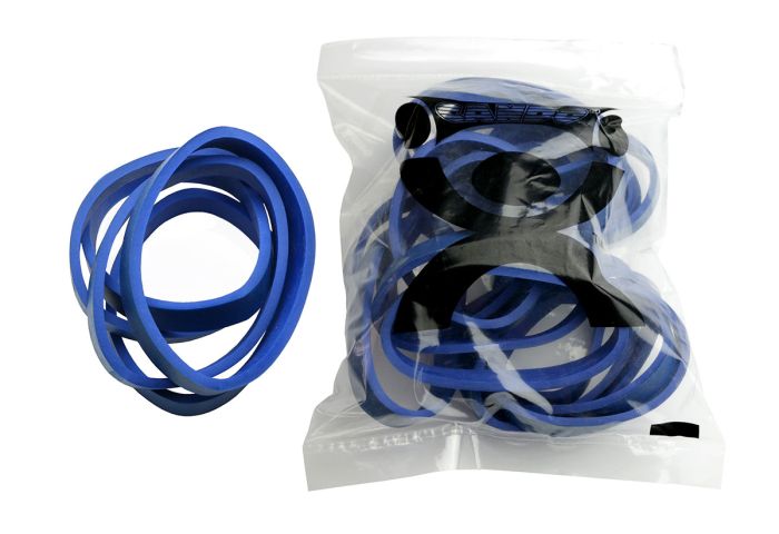 Blue rubber bands, 25 each