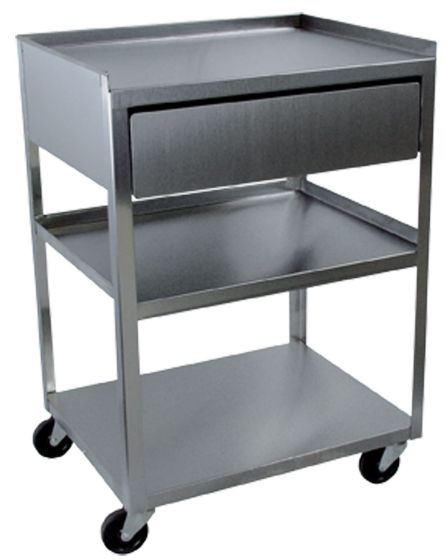 Stainless Steel Rolling Cart- 3 Shelf With Drawer
